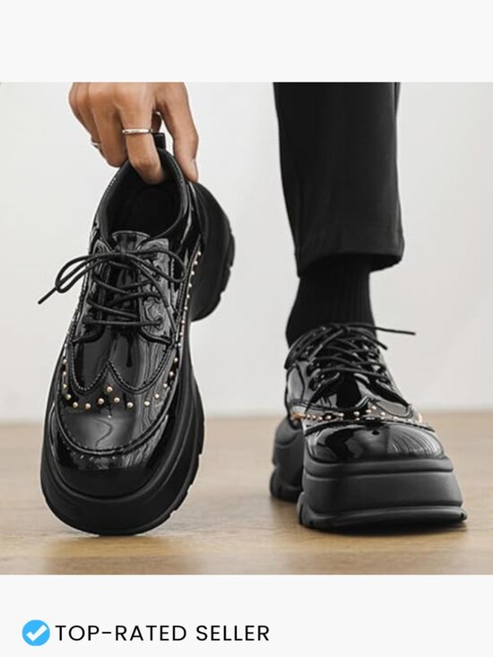 Men\'s Patent Leather Studded Platform Boots Side Zipper Combat Goth Street main image 6